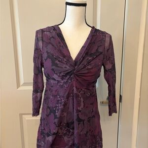 Y2K purple ruched flowy floral top size L
